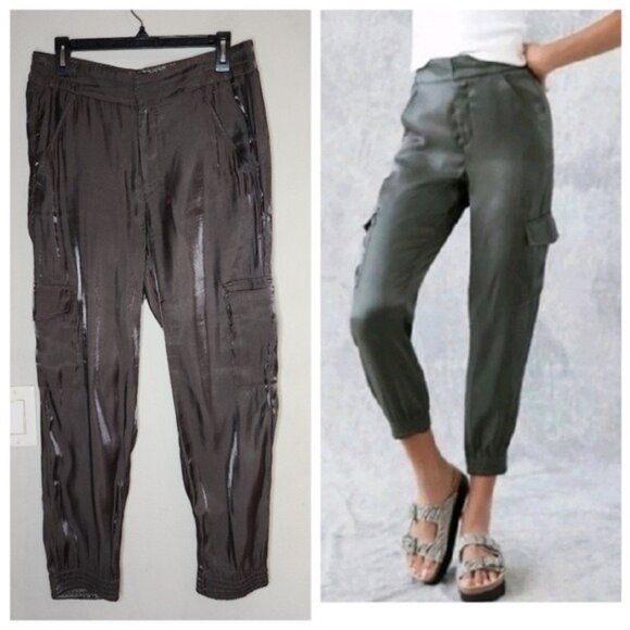 Anthropologie High Waist Metallic ShimmerSheen Utility Cargo Joggers Pants XL - Picture 1 of 10